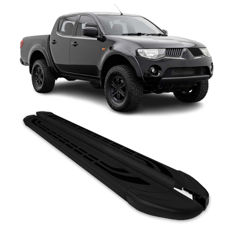 Marchepieds Latéraux pour Mitsubishi L200 DoubleCab Triton 2005-14 Alu Noir L2