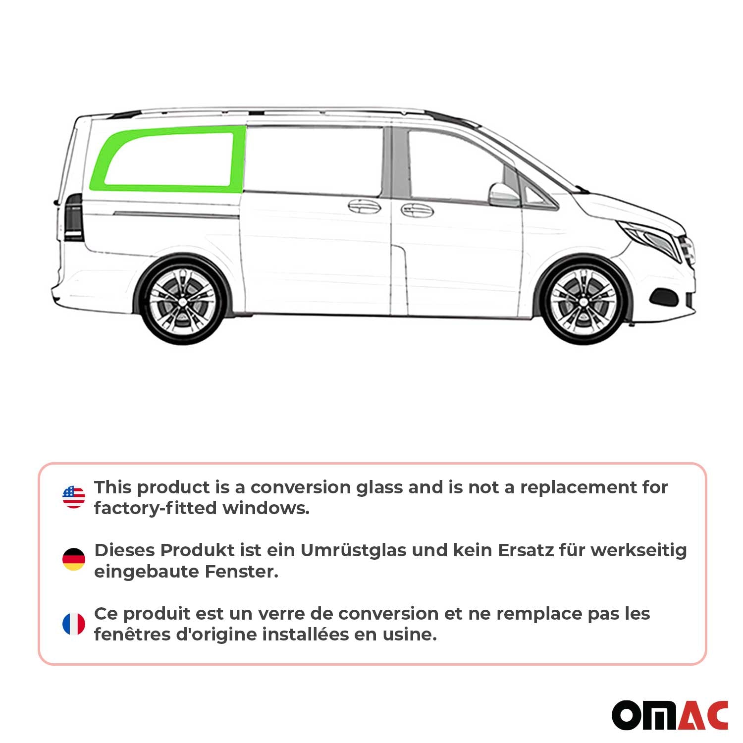 Vitre de Porte pour Mercedes Vito W447 2014-2026 L3 Arrière Droit Verre fixe