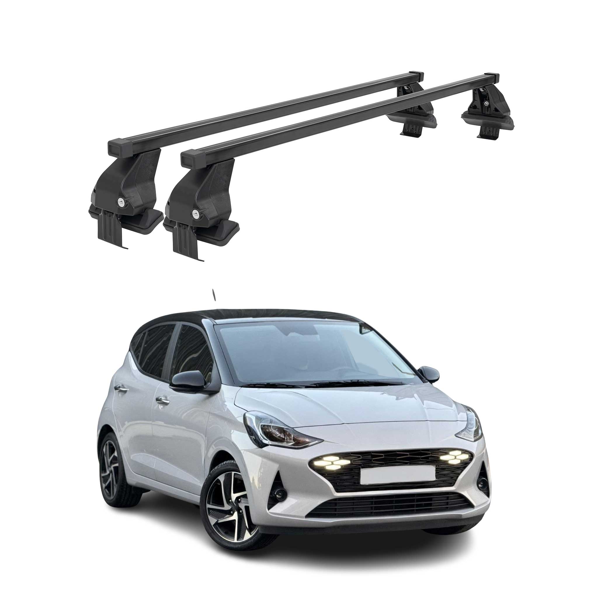 Barres de toit transversales pour Hyundai i10 III 2023-26 Facelift Acier Noir 2x