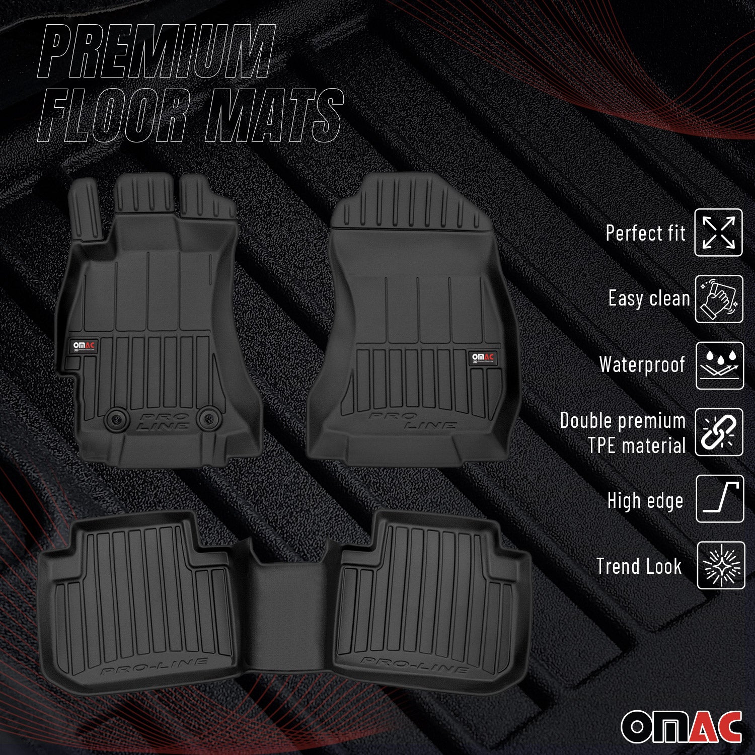 OMAC Tapis de sol noir pour Subaru Forester IV 2013-2018 3 pcs en Caoutchouc