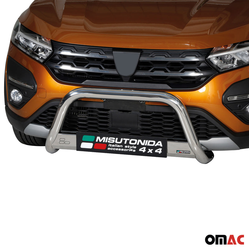 Pare-buffle Avant pour Dacia Sandero Stepway 2021-2025 63mm en Acier Inox Argent
