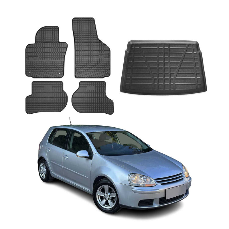 Kit Tapis de sol et coffre pour VW Golf V 2003-2009 HB TPE Noir
