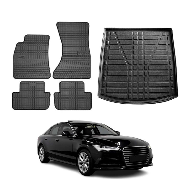 Kit Tapis de sol et coffre pour Audi A6 C7 Berline 2011-2018 Noir TPE