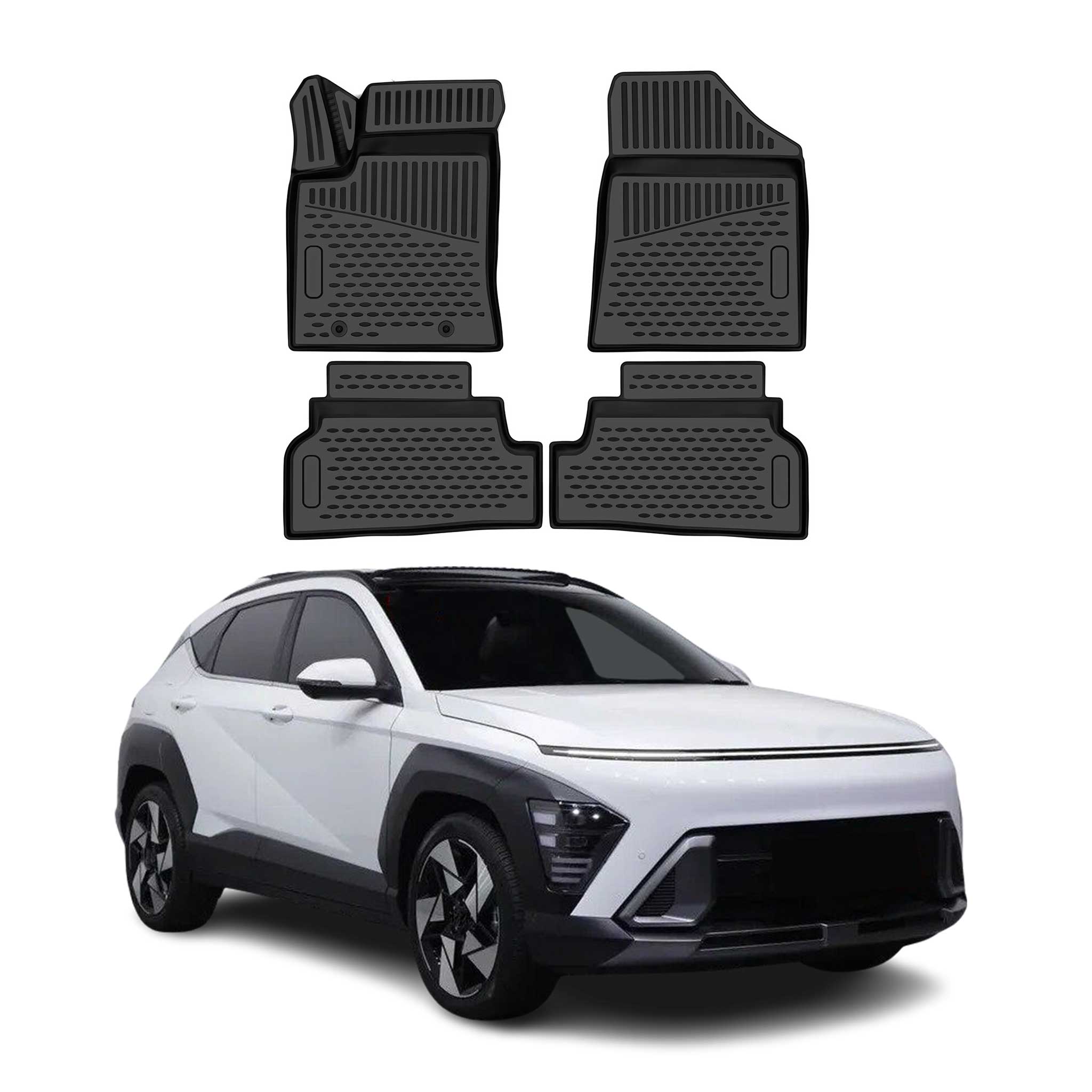 OMAC Tapis de sol pour Hyundai Kona Electric I 2020-2023 Facelift TPE Noir 4Pcs