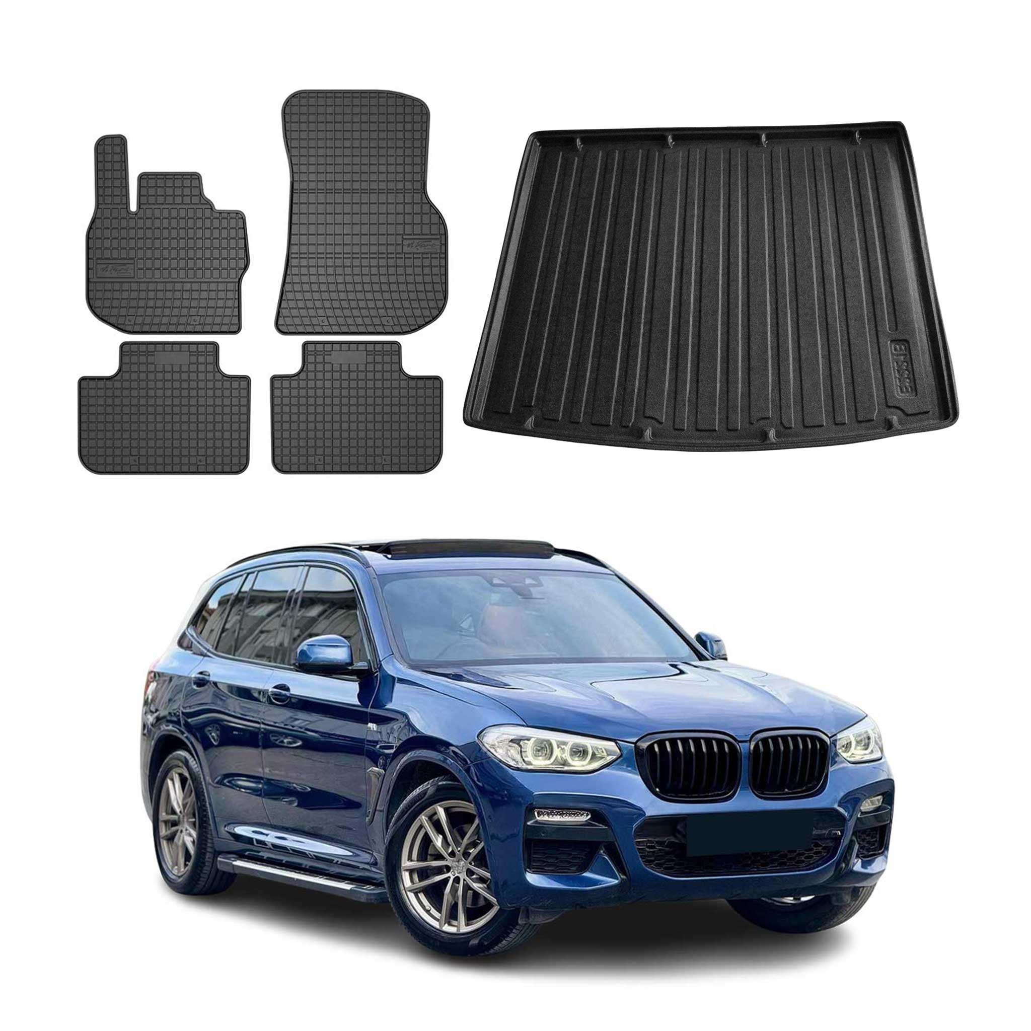 Kit Tapis de sol et coffre pour BMW X3 G01 2017-2024 Noir TPE