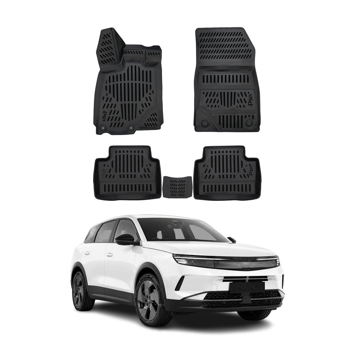 Tapis de sol pour Opel Grandland 2024-2027 MHEV Noir 3D en Caoutchouc TPE 4Pcs