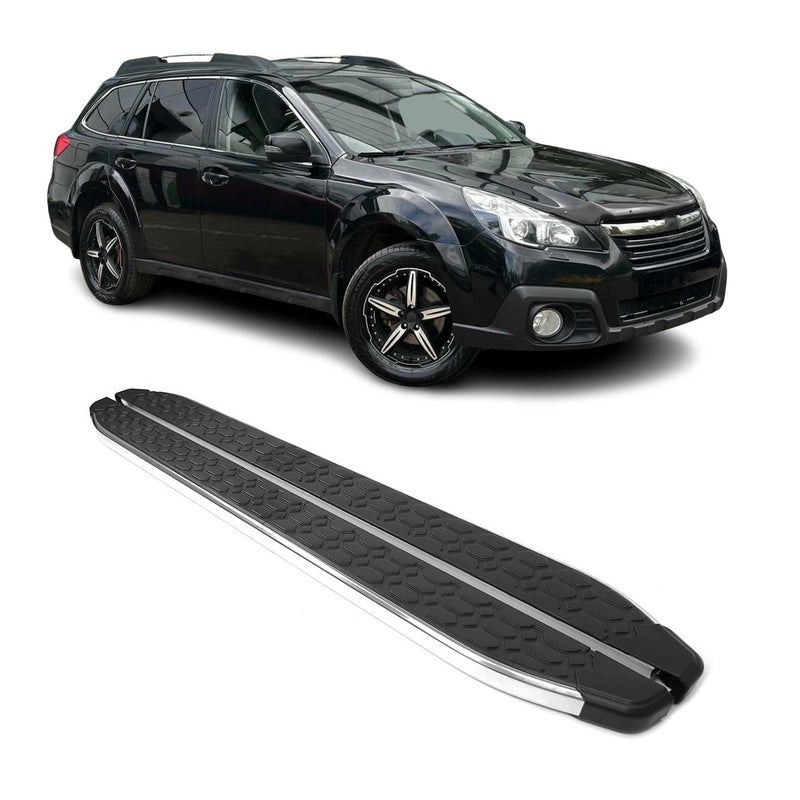Marchepieds Latéraux pour Subaru Outback 2009-2014 inox Brillant Argent Noir 2x