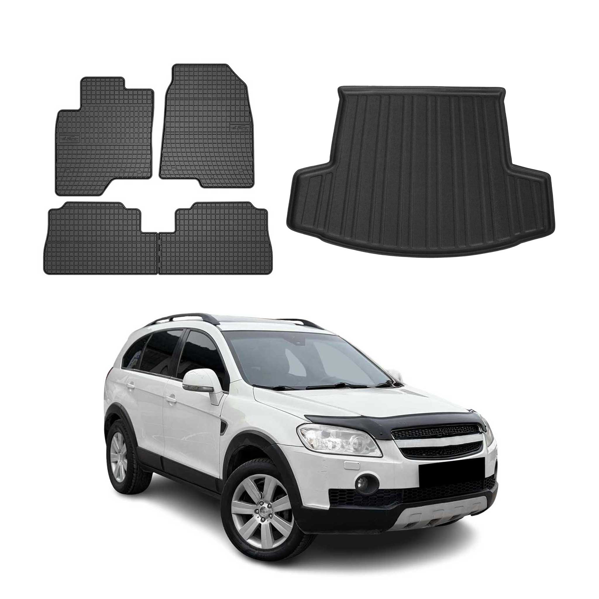 Kit Tapis de sol et coffre pour Chevrolet Captiva 2006-2018 TPE Noir