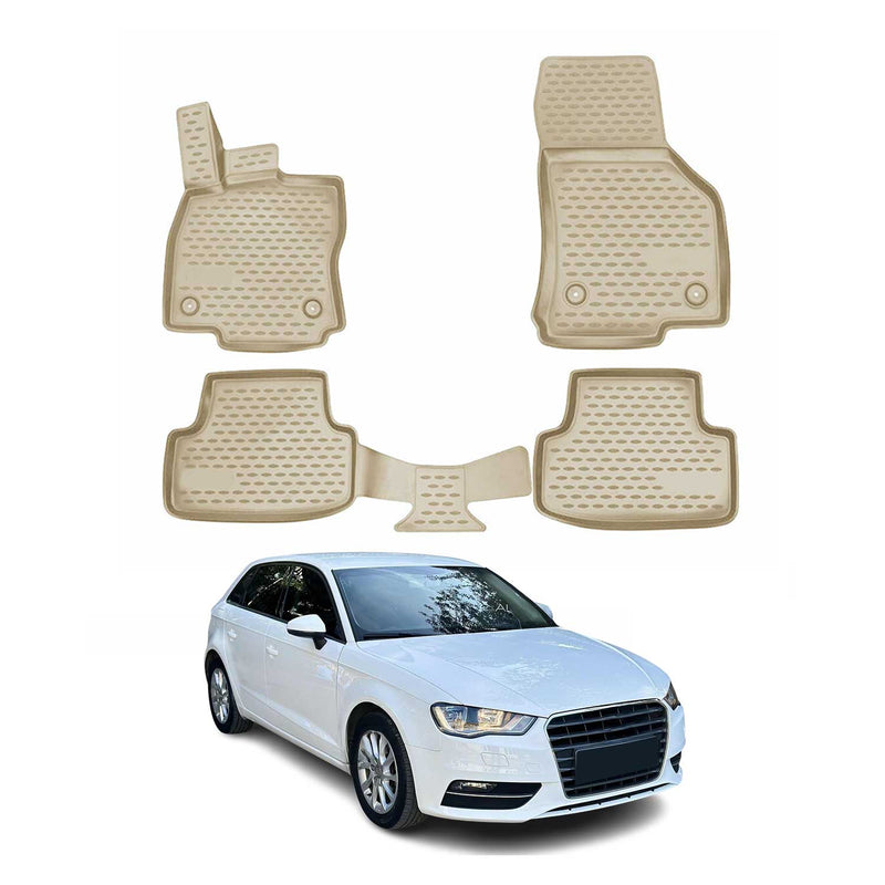 OMAC 3D Tapis de sol pour Audi A3 8V Sportback Berline 2012-20 caoutchouc Beige