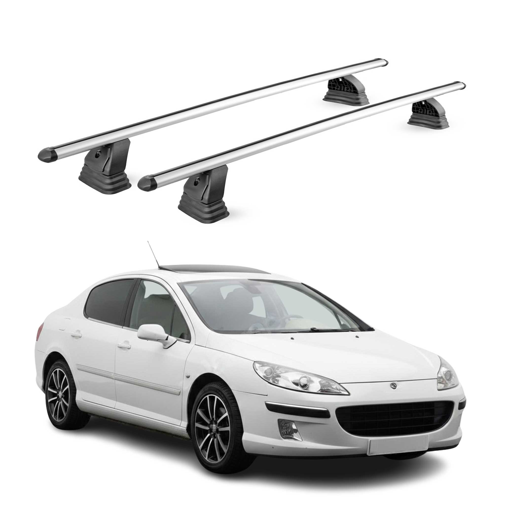 Barres de toit transversales Alu pour Peugeot 407 2004-2011 TÜV 75 kg Gris 2Pcs