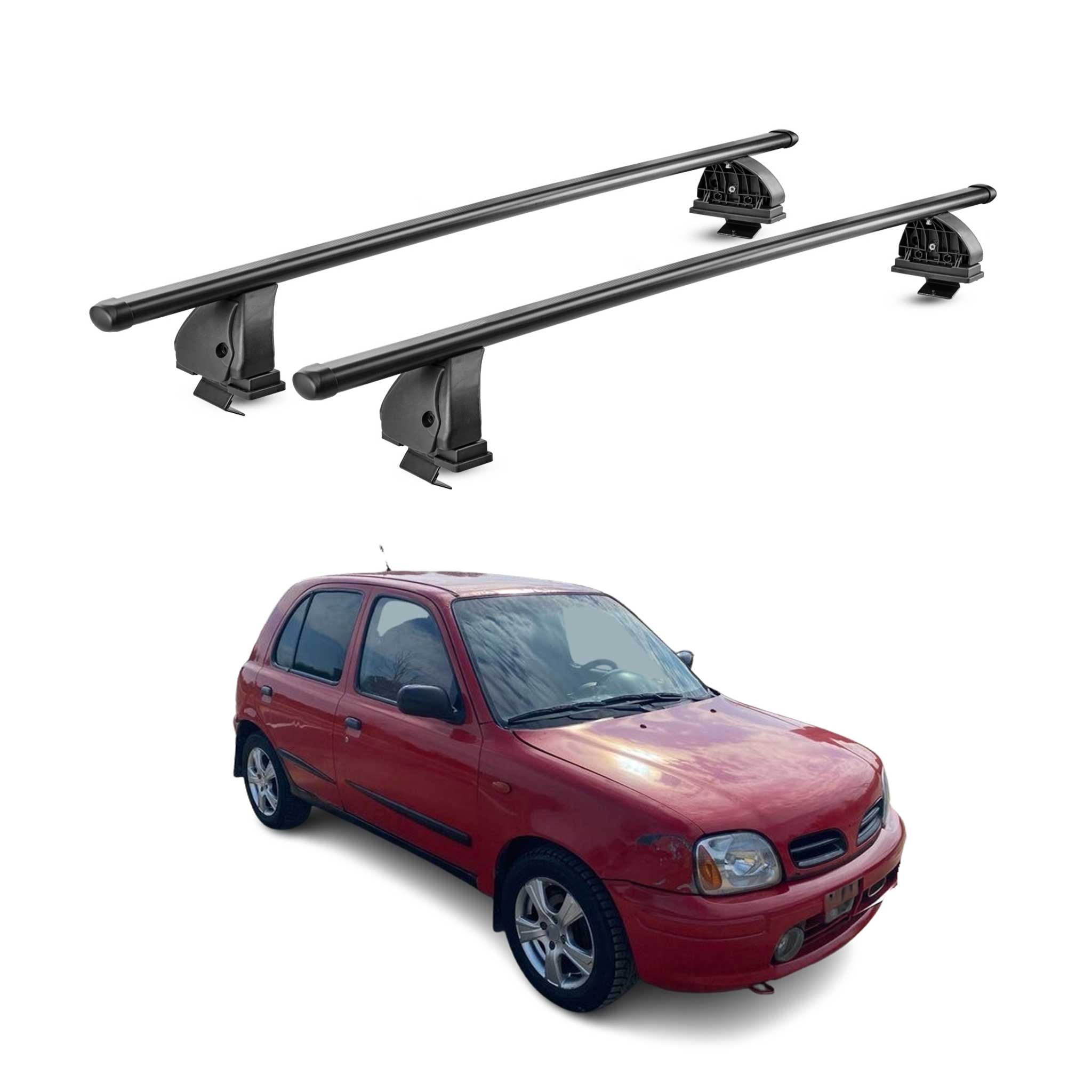 Barres de toit transversales acier pour Nissan Micra II 1992-2003 TÜV Noir 2Pcs