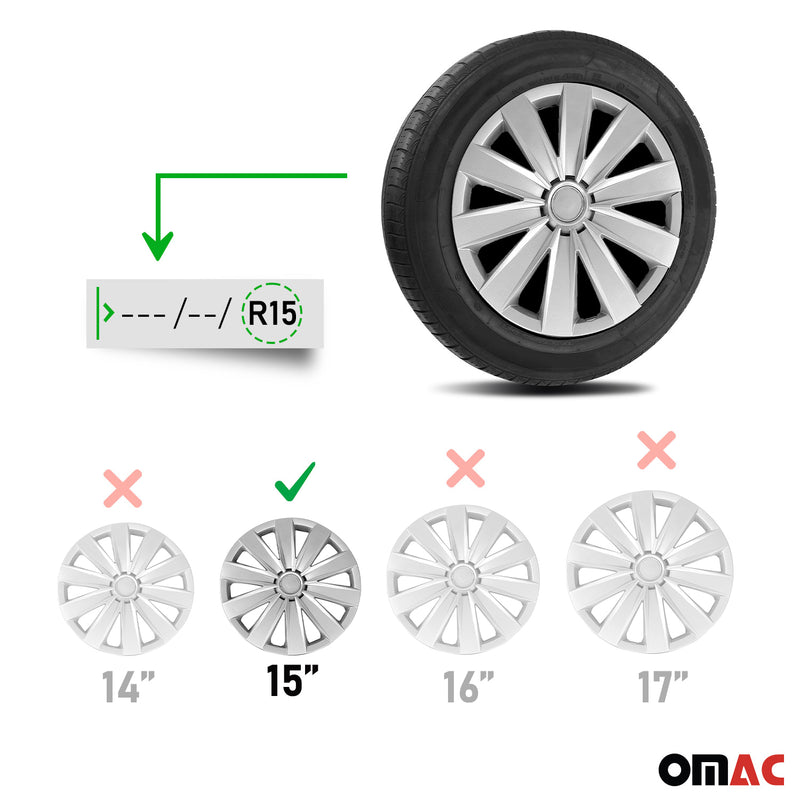 Jeu Enjoliveurs de Roue pour Renault Clio 4Pcs 15 Pouces Gris