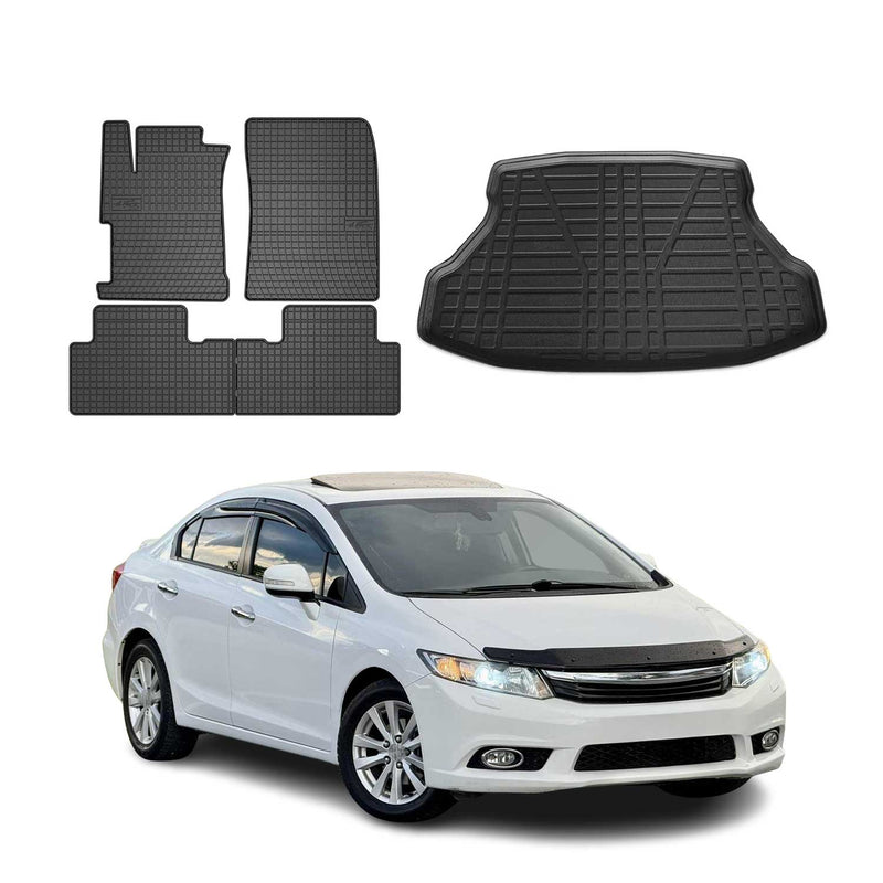 Kit Tapis de sol et coffre pour Honda Civic 2011-2016 Berline TPE Noir