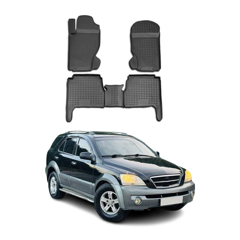 Tapis de sol pour Kia Sorento I 2002-2009 en caoutchouc TPE 3D Noir 4Pcs