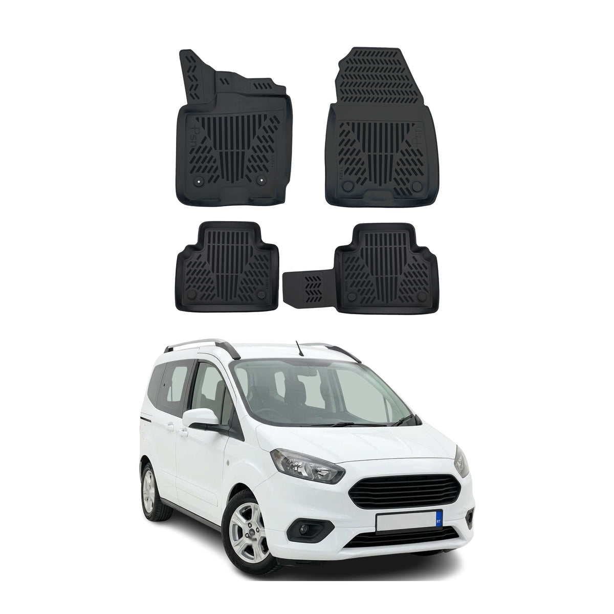 Tapis de sol pour Ford Courier 2014-2023 Noir 3D en Caoutchouc TPE 4Pcs