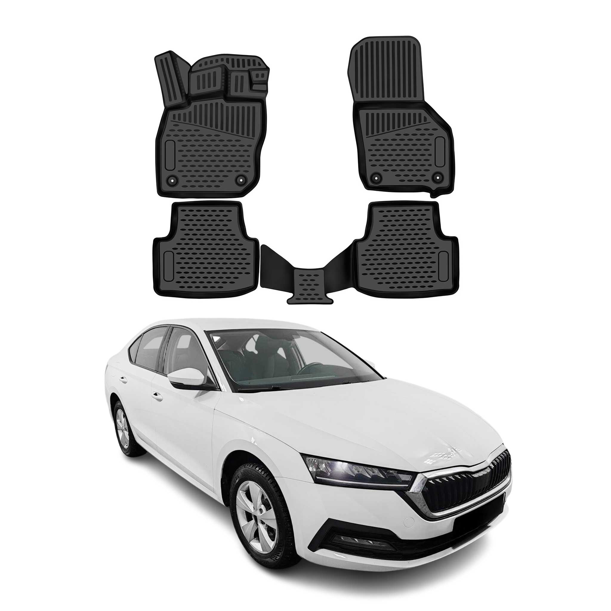 OMAC Tapis de sol pour Skoda Octavia IV 2020-2026 Hybrid en caoutchouc Noir 4Pcs
