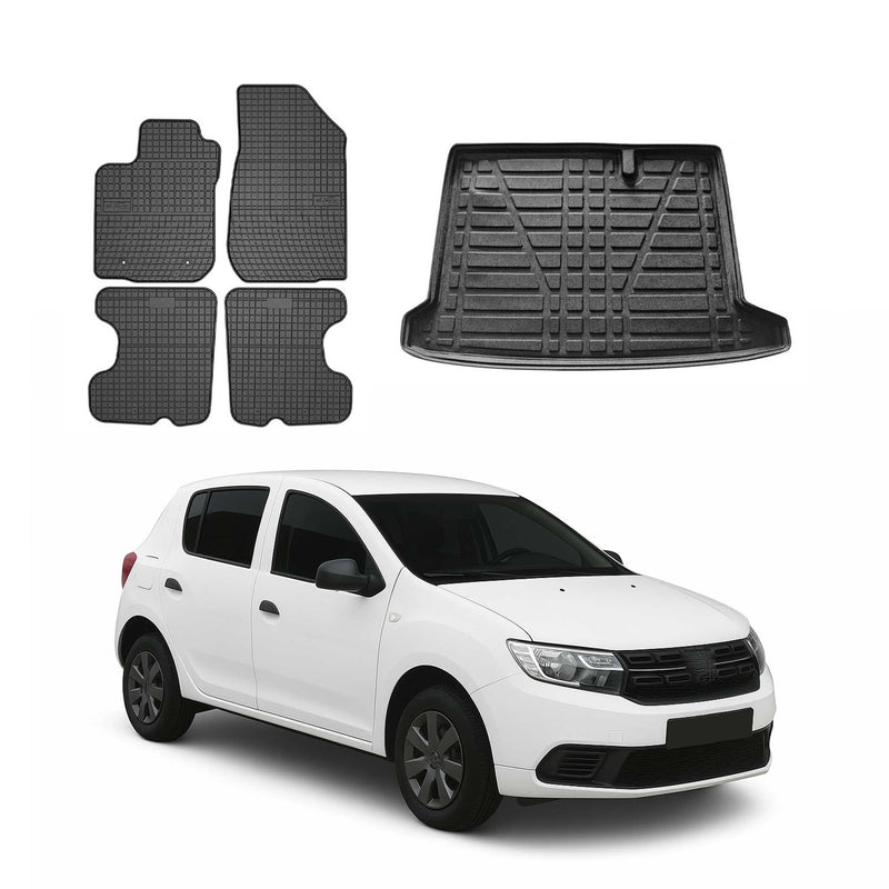 Kit Tapis de sol et coffre pour Dacia Sandero 2012-2024 TPE Noir