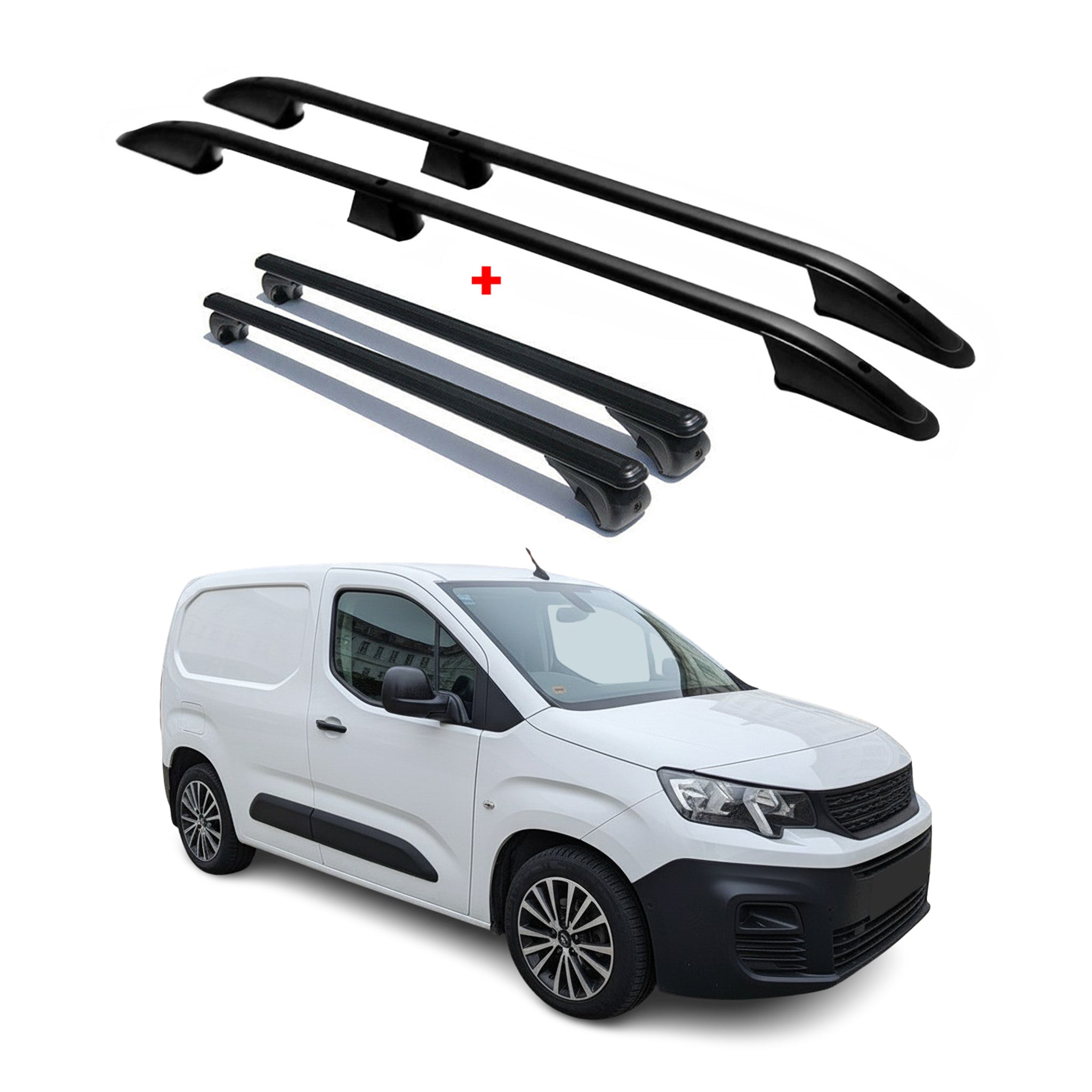 Kit Barres de toit pour Peugeot Partner 2018-2026 L1 Empattement Court Alu Noir