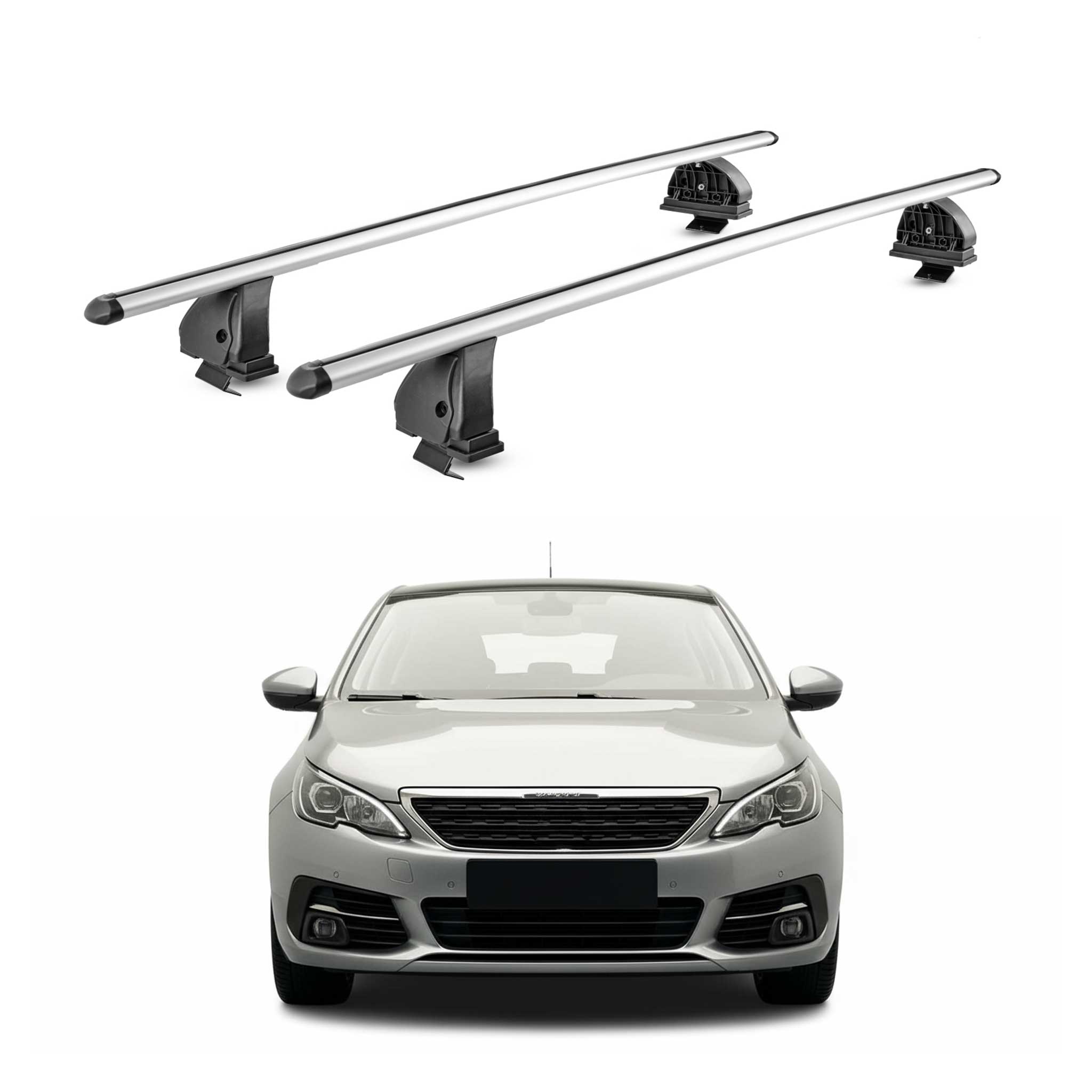 Barres de toit transversales Alu pour Peugeot 308 II HB Break 2013-2021 Gris 2x
