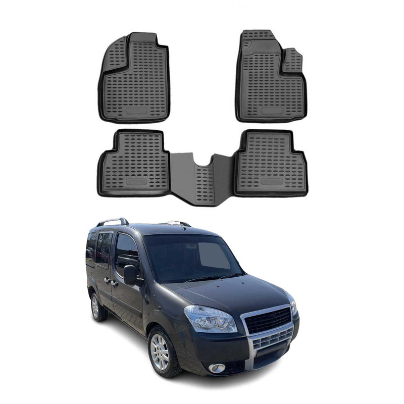 Tapis de sol pour Fiat Doblo 2000-2010 en caoutchouc TPE 3D Noir 4Pcs