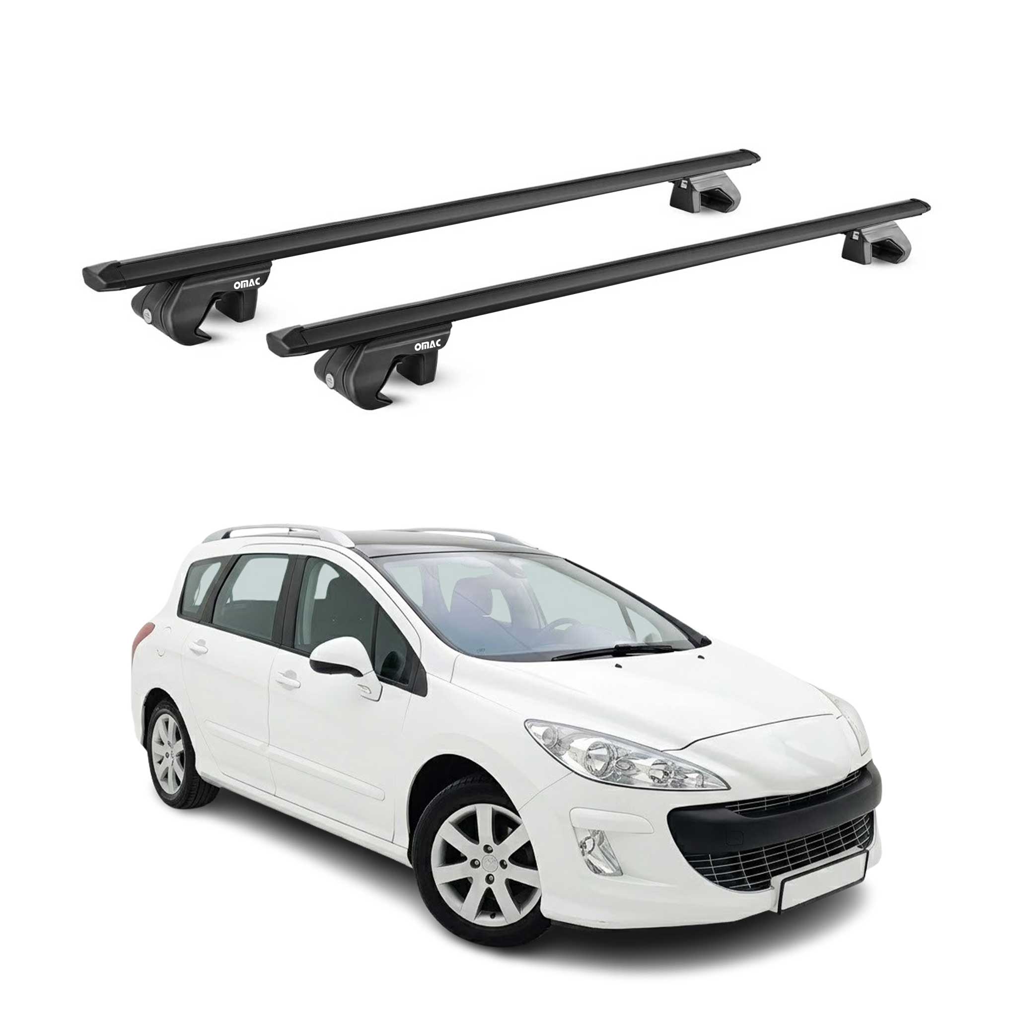 Barres de toit transversales pour Peugeot 308 I Break 2007-2013 Alu Noir ABE