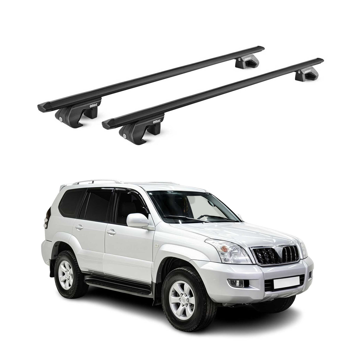 Barres de toit ABE pour Toyota Land Cruiser 125 155 2003-2021 3 P Alu Noir 2x