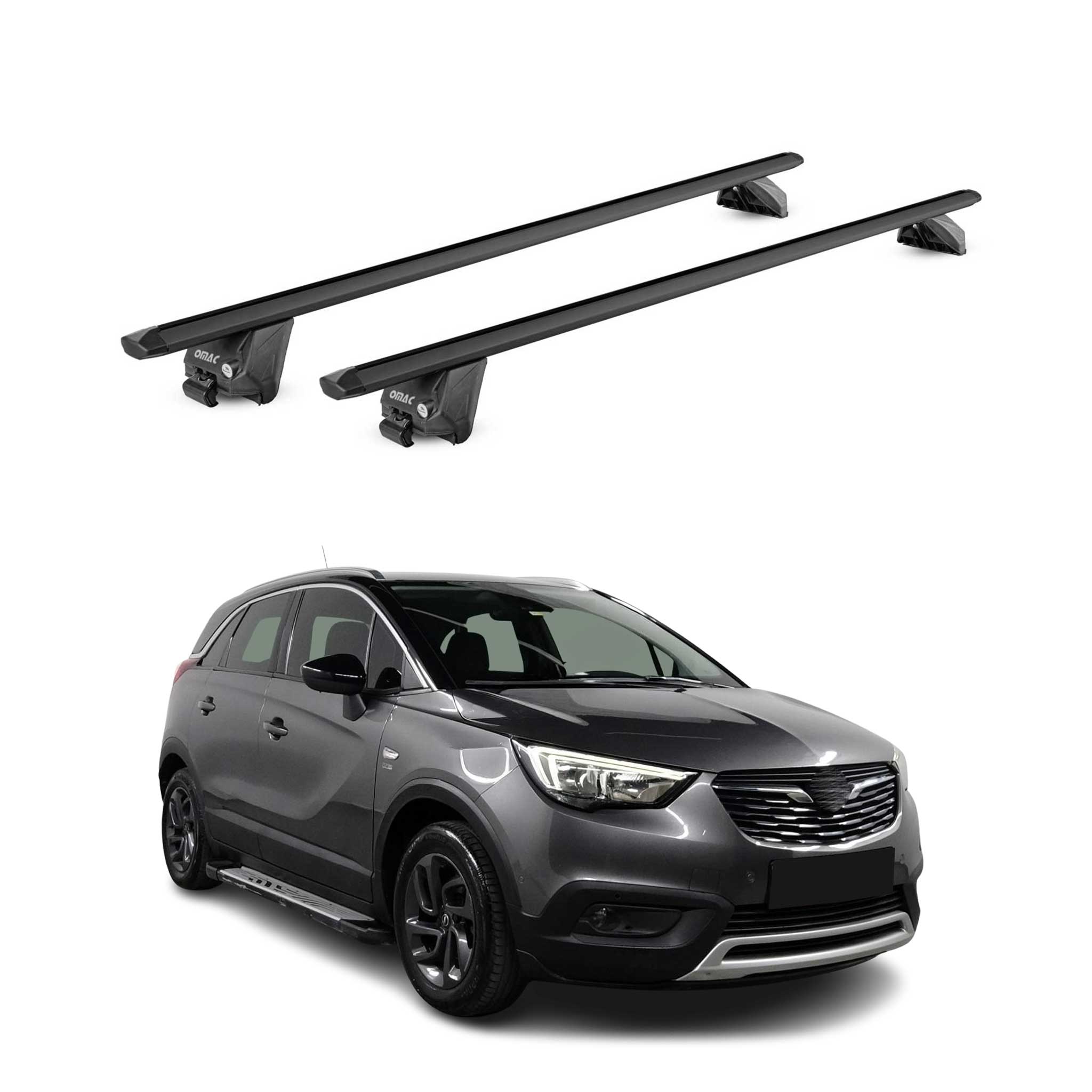 Barres de toit pour Opel Crossland / Crossland X 2017-2025 Alu Noir 2 pièces ABE