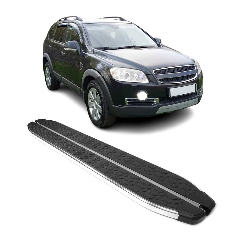 Marchepieds Latéraux pour Chevrolet Captiva 2006-2016 inox Brillant Argent Noir