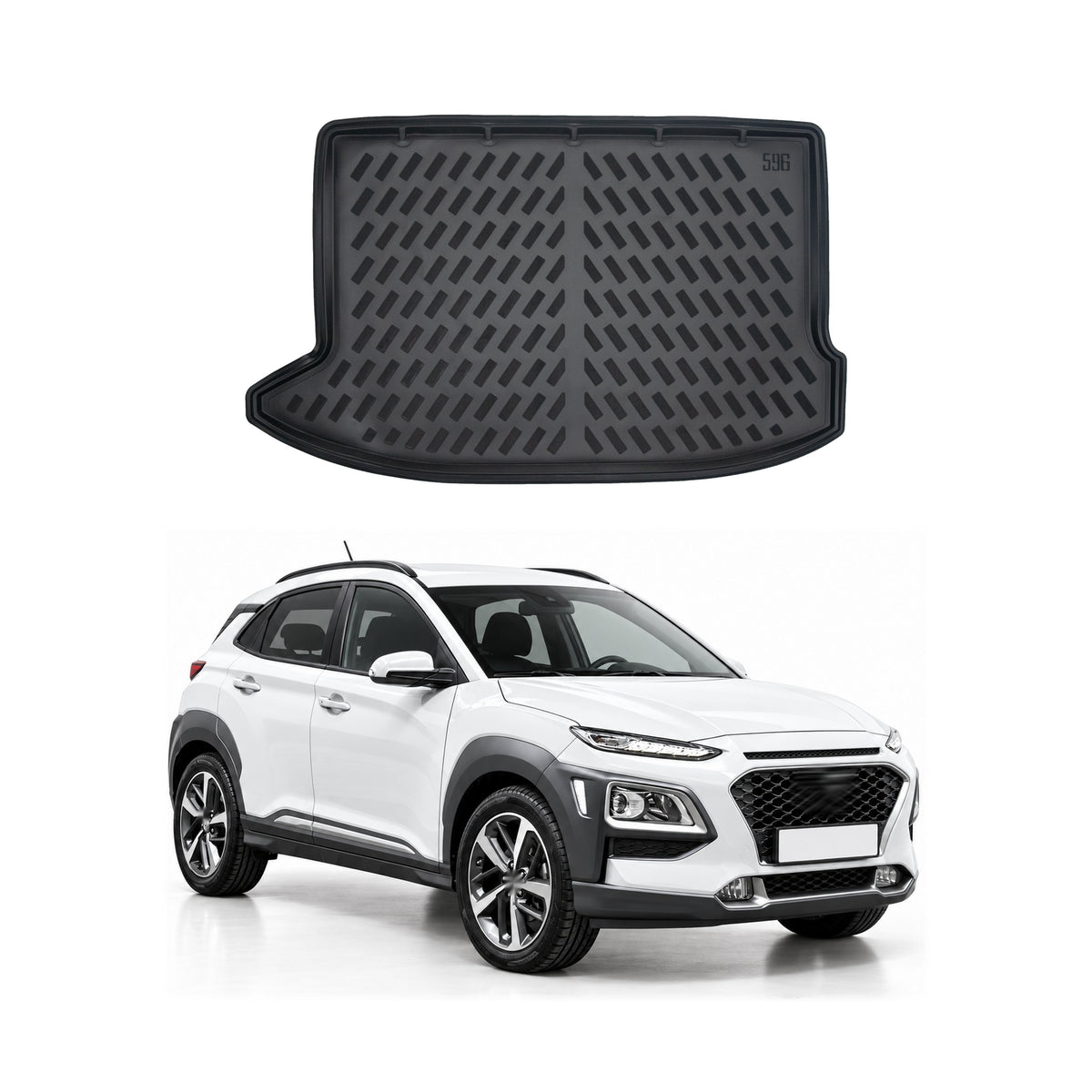 Tapis de coffre pour Hyundai Kona 2018-2023 Noir 3D en Caoutchouc TPE