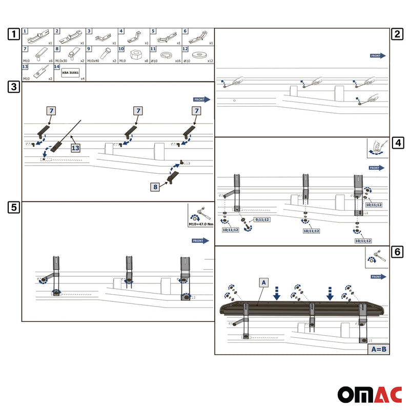 Marchepieds Latéraux pour Hyundai Santa Fe 2006-2012 Alu Noir ABE