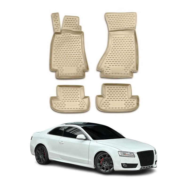 OMAC 3D Tapis de sol pour Audi A5 8T3 8F7 Cabrio Coupé 2007-17 TPE Beige 4Pcs