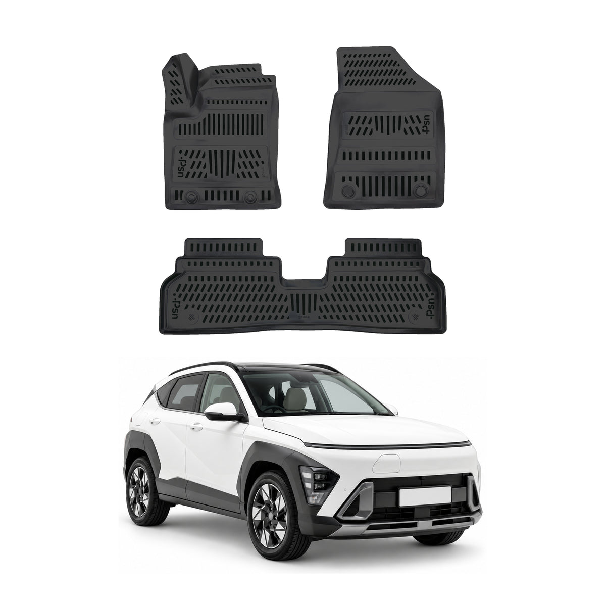 Tapis de sol pour Hyundai Kona 2023-2027 Électrique Noir 3D en TPE 4x
