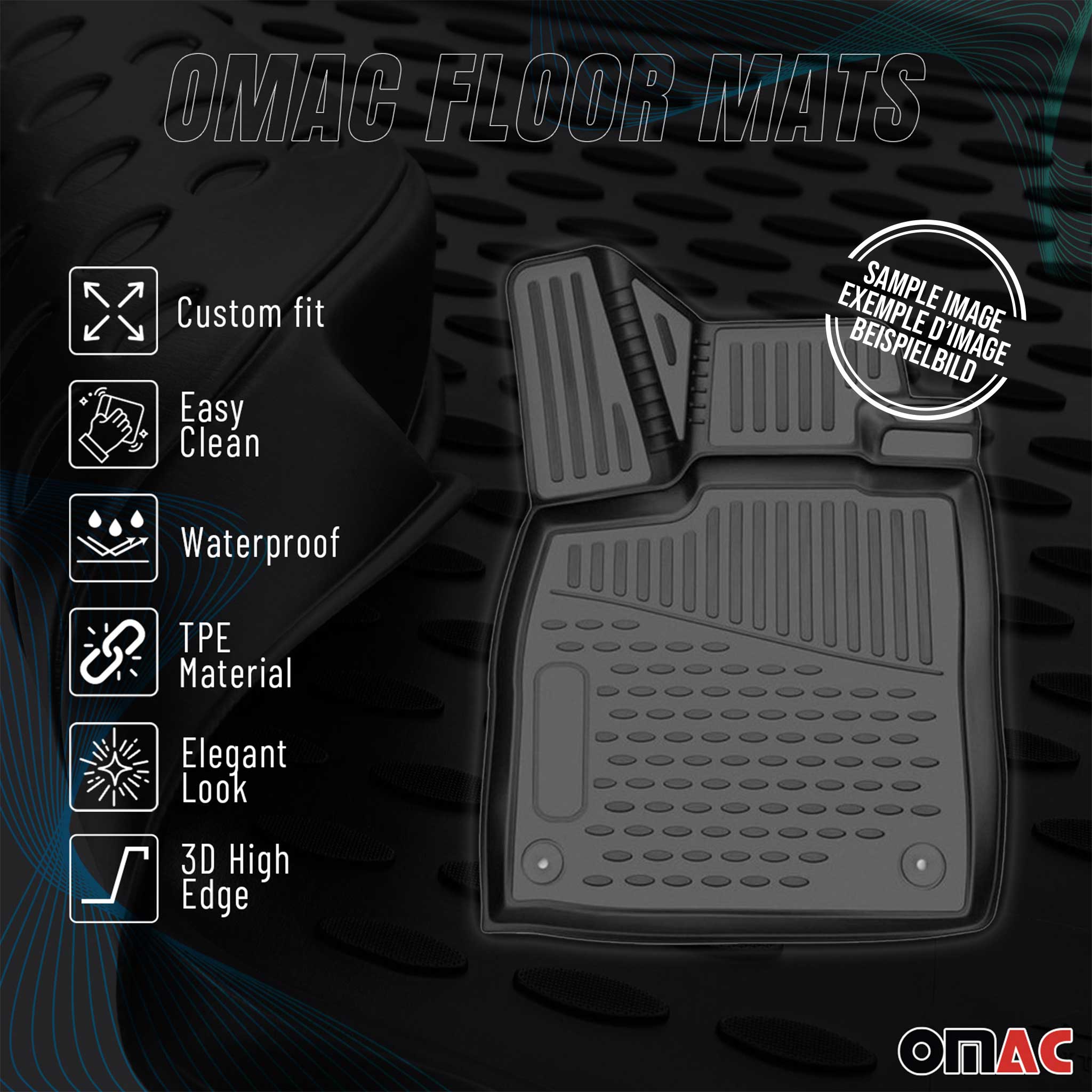 OMAC Tapis de sol pour Ford Transit 2014-2024 en caoutchouc Noir