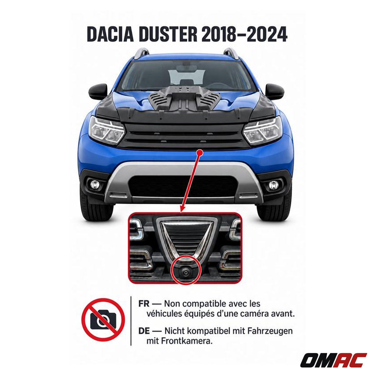 Moulure de Grille de Calandre pour Dacia Duster mk2 2018-2024 ABS Noir