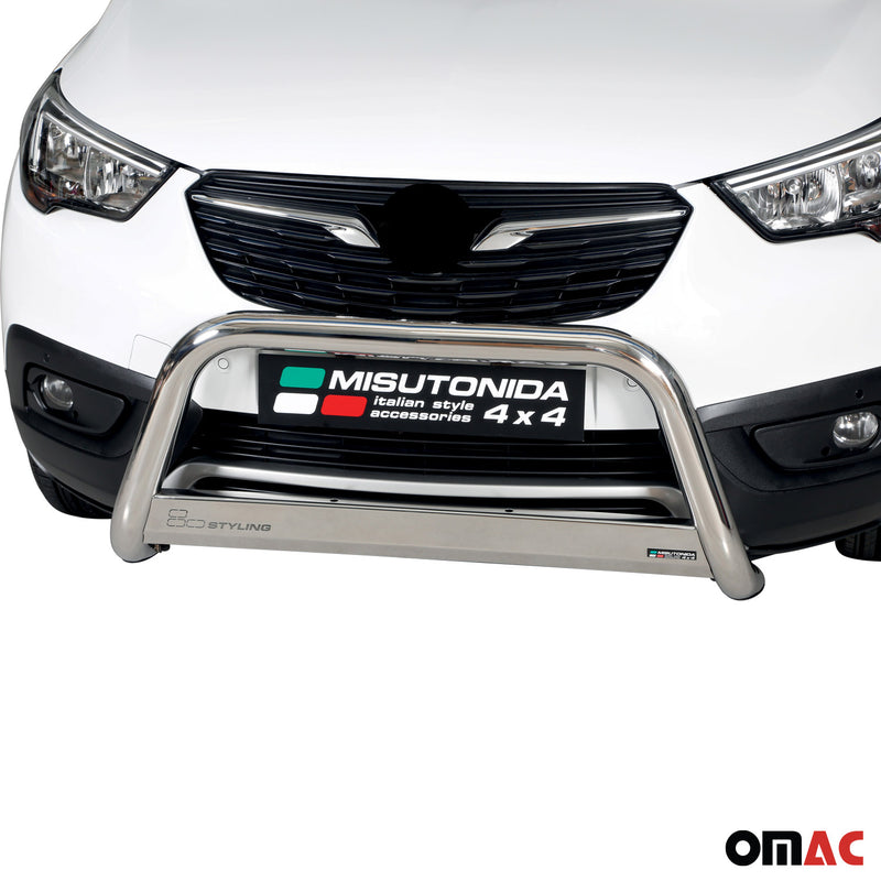 Pare-buffle Avant pour Opel Crossland X 2017-2025 63mm en Acier Inoxy Argent