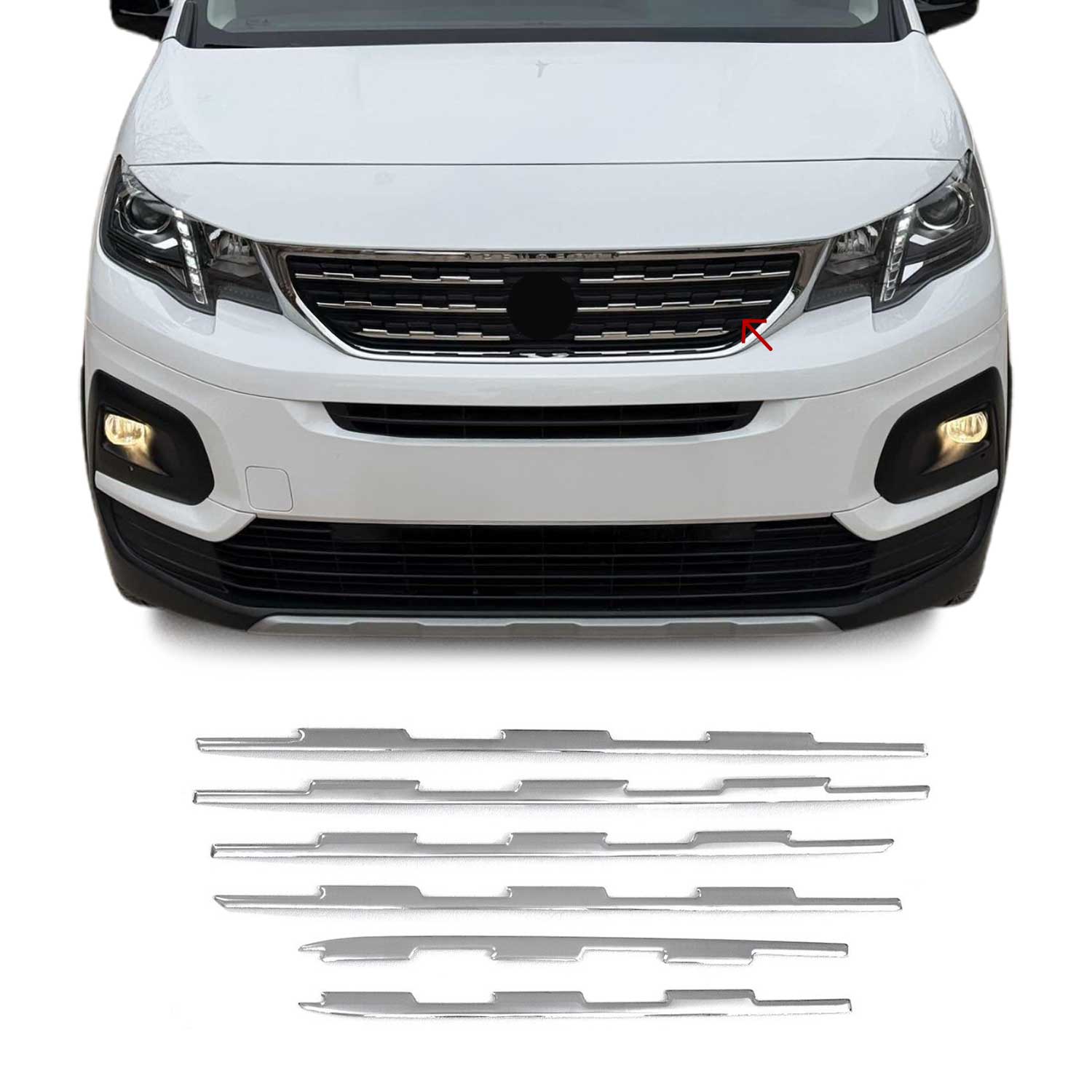 Moulure de Grille de Calandre pour Peugeot Rifter 2018-2026 Chromé 6Pcs