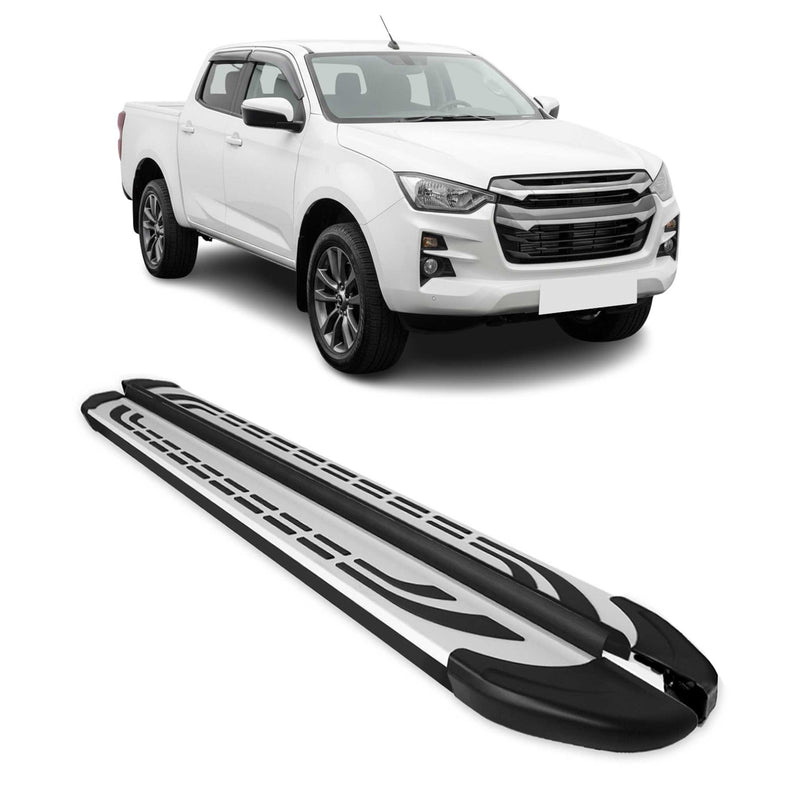 2019-2025 Isuzu D-max III Marchepieds Latéraux pédale Alu Gris Noir 2Pcs