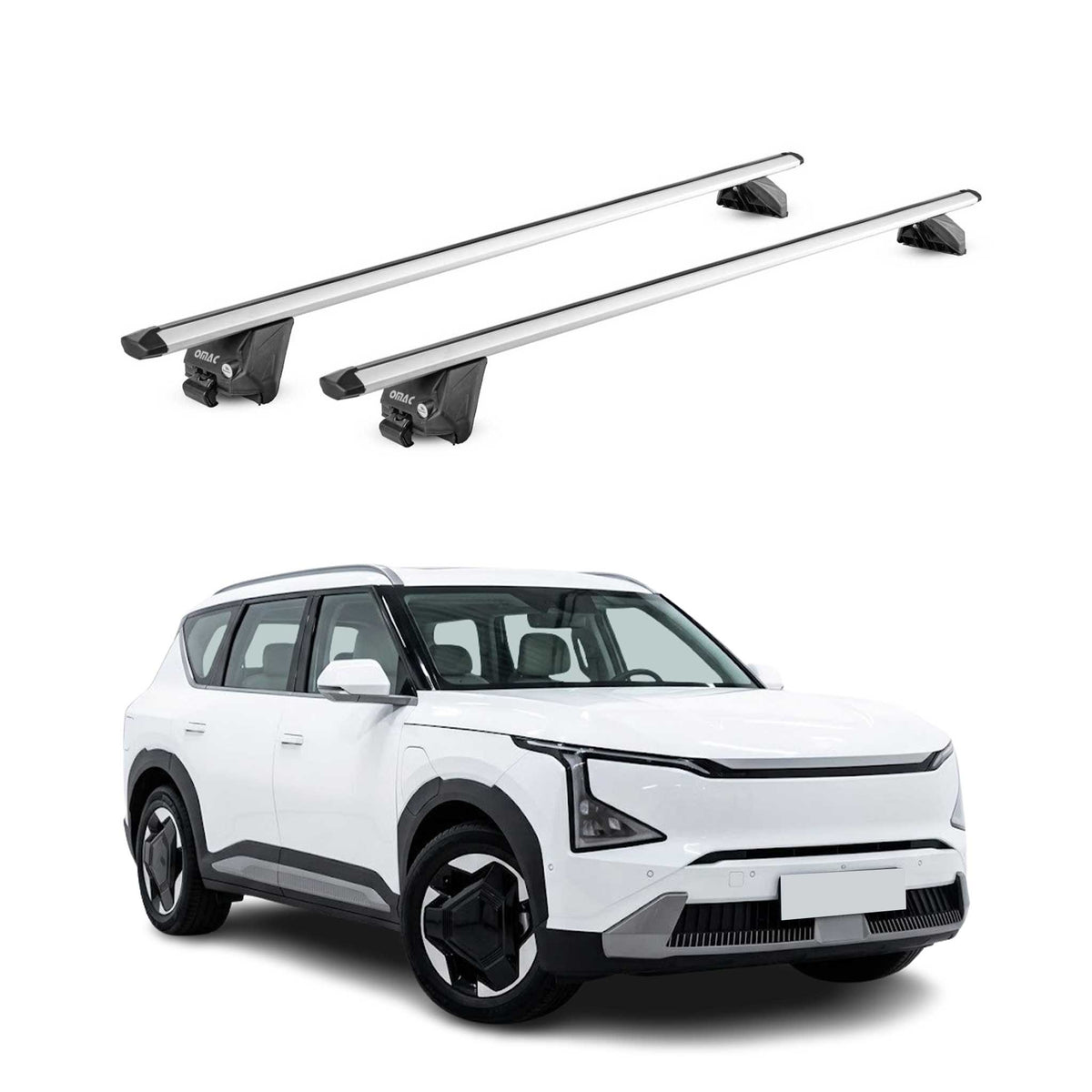 Barres de toit transversales pour Kia EV5 2024-2026 Aluminium Gris ABE