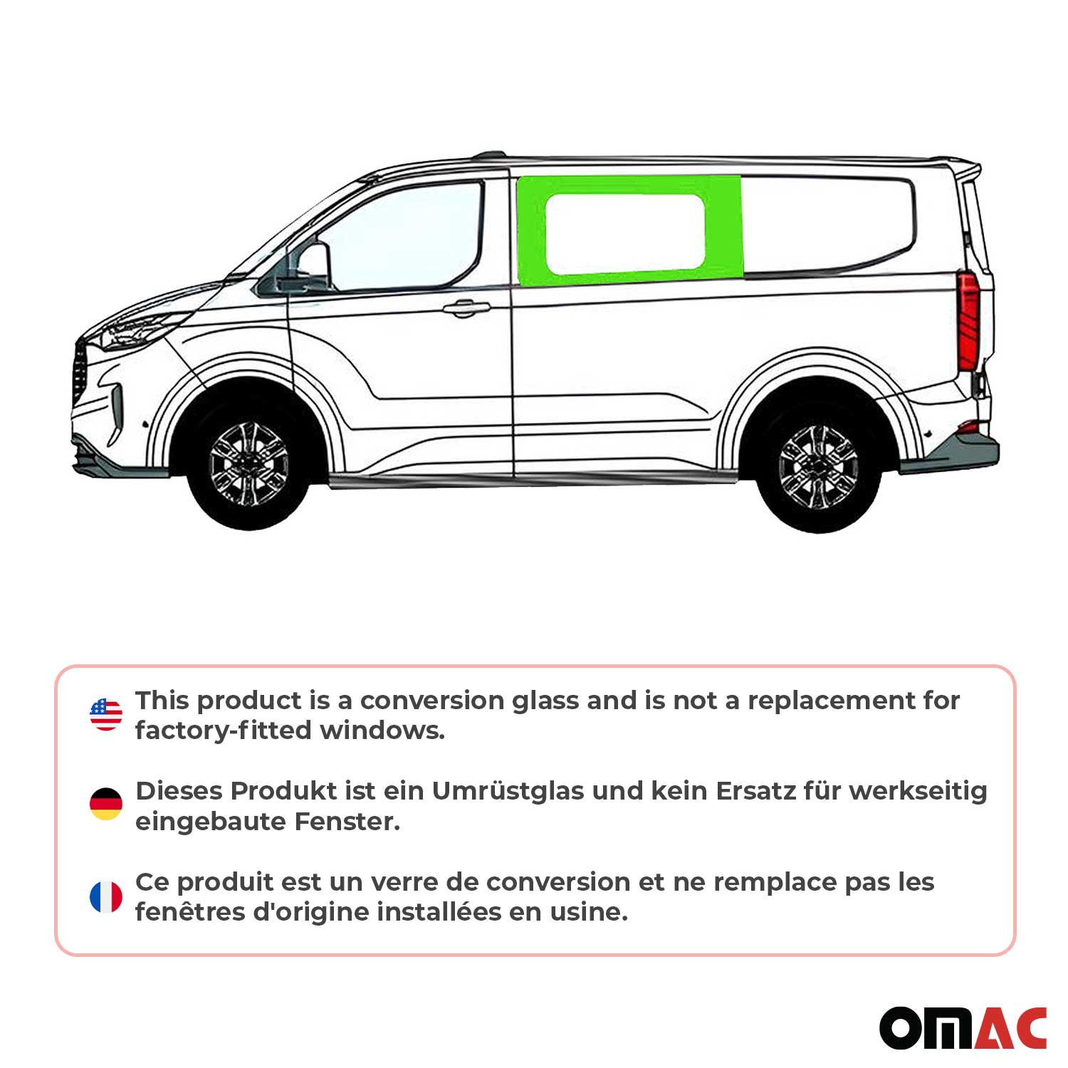 Vitre de Porte pour Ford Transit Custom 2023- L1/L2 Avant Gauche non coulissante