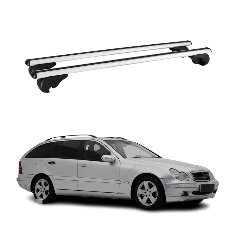Barres de toit Transversales pour Mercedes Classe C S203 2000-2007 Alu Argent