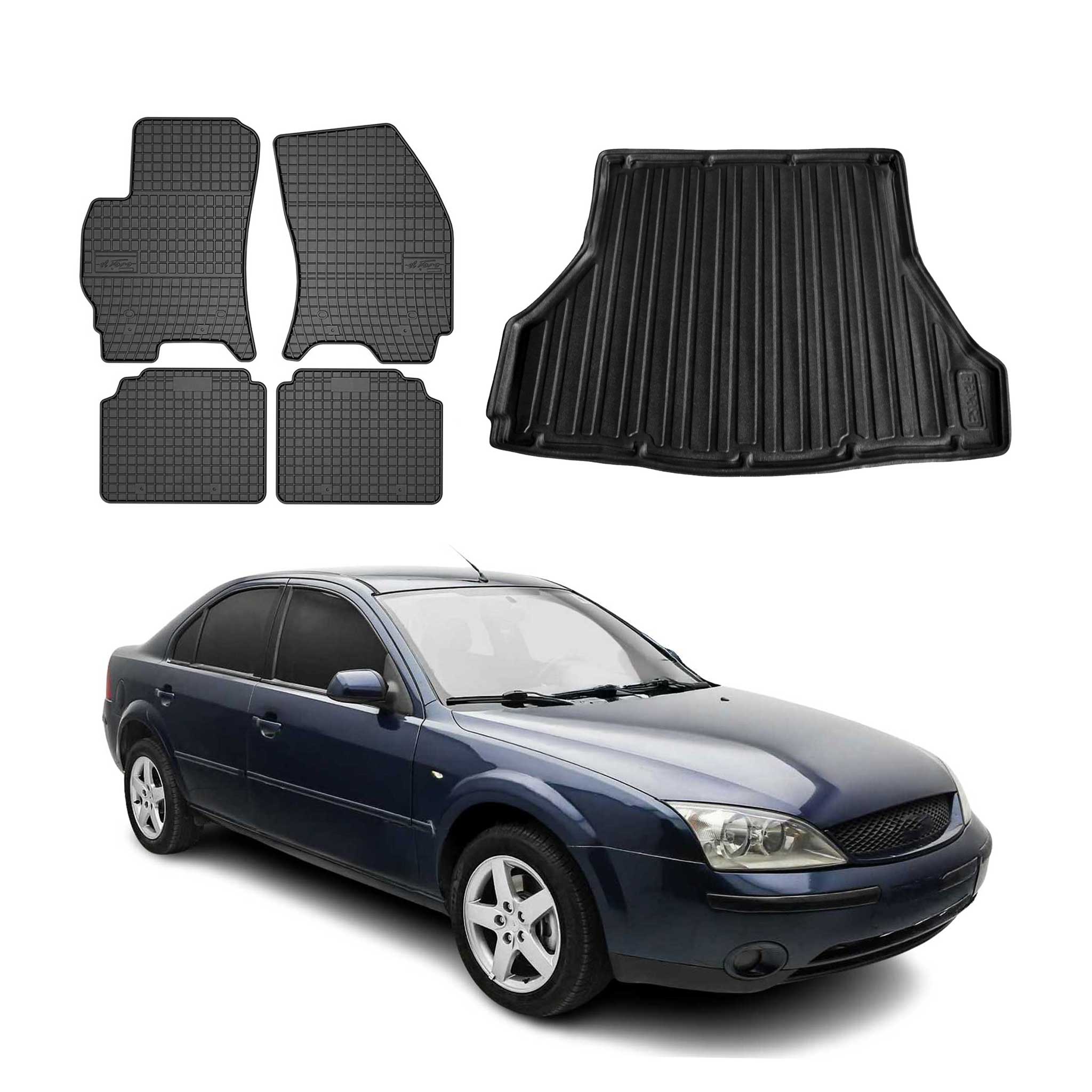 Kit Tapis de sol et coffre pour Ford Mondeo mk3 2000-2007 TPE Noir
