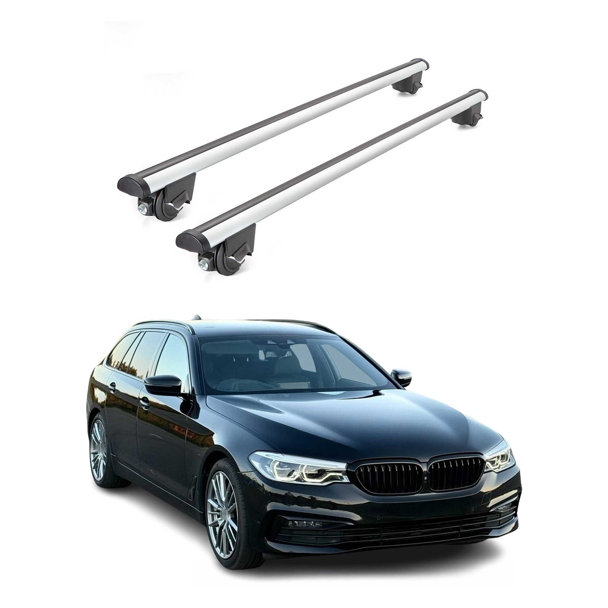 Barres de toit transversales pour BMW Série 5 G31 Touring 2017-2020 2 pcs en Alu gris TÜV ABE