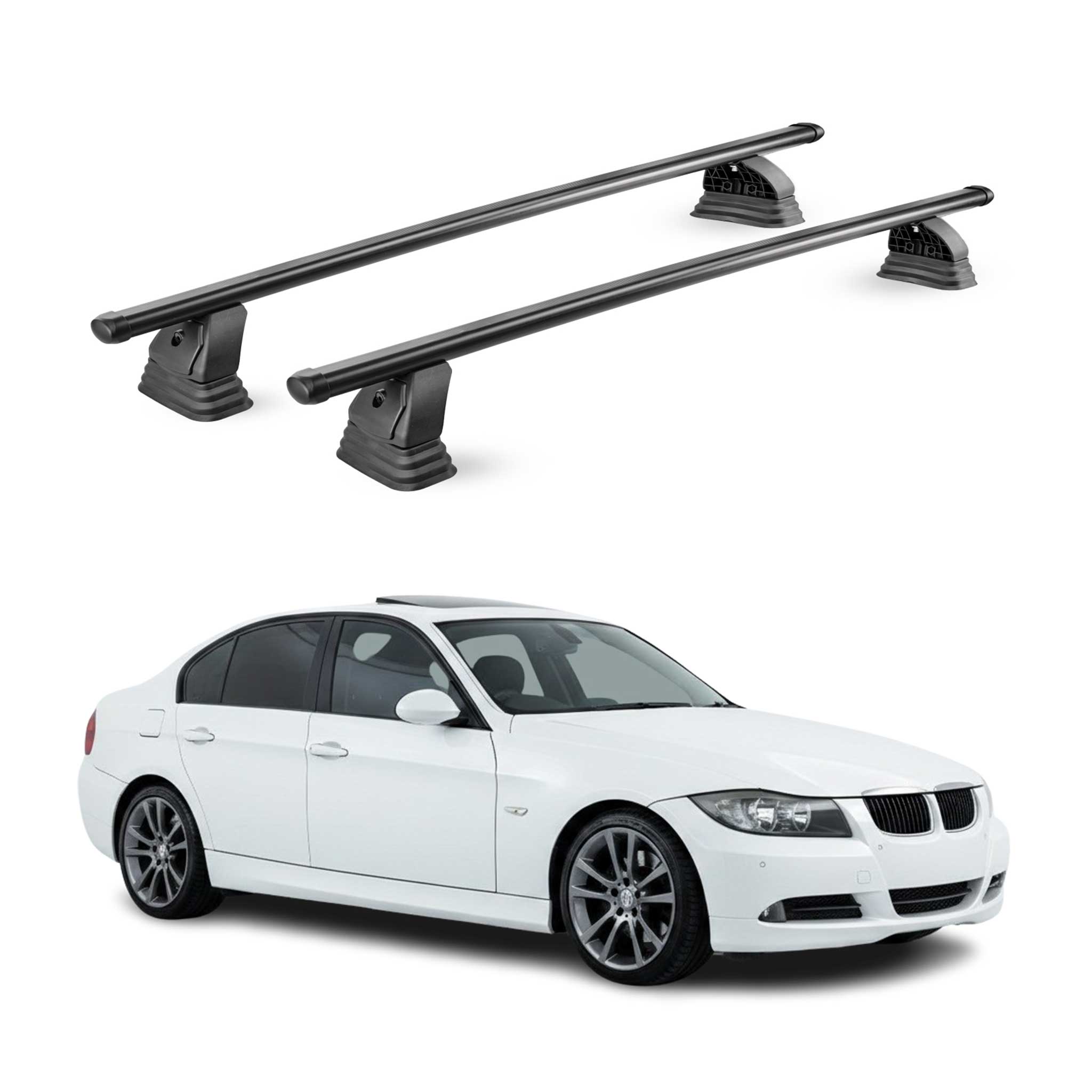 Barres de toit transversales acier pour Bmw Serie 3 Berline E90 2004-2012 Noir