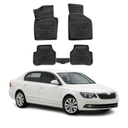 Tapis de sol pour Skoda Superb 2 2008-2015 Noir 3D en Caoutchouc TPE 4Pcs