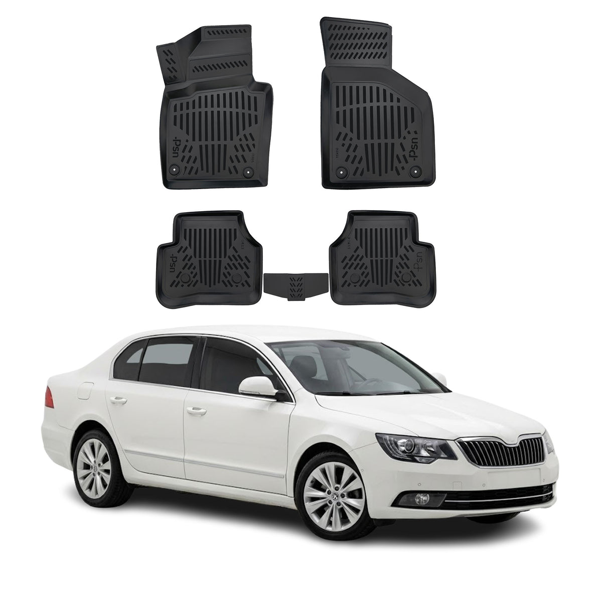 Tapis de sol pour Skoda Superb 2 2008-2015 Noir 3D en Caoutchouc TPE 4Pcs