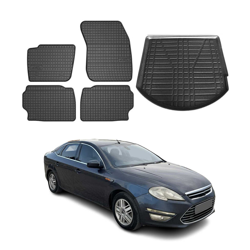 Kit Tapis de sol et coffre pour Ford Mondeo mk4 Turnier 2007-2014 Noir TPE