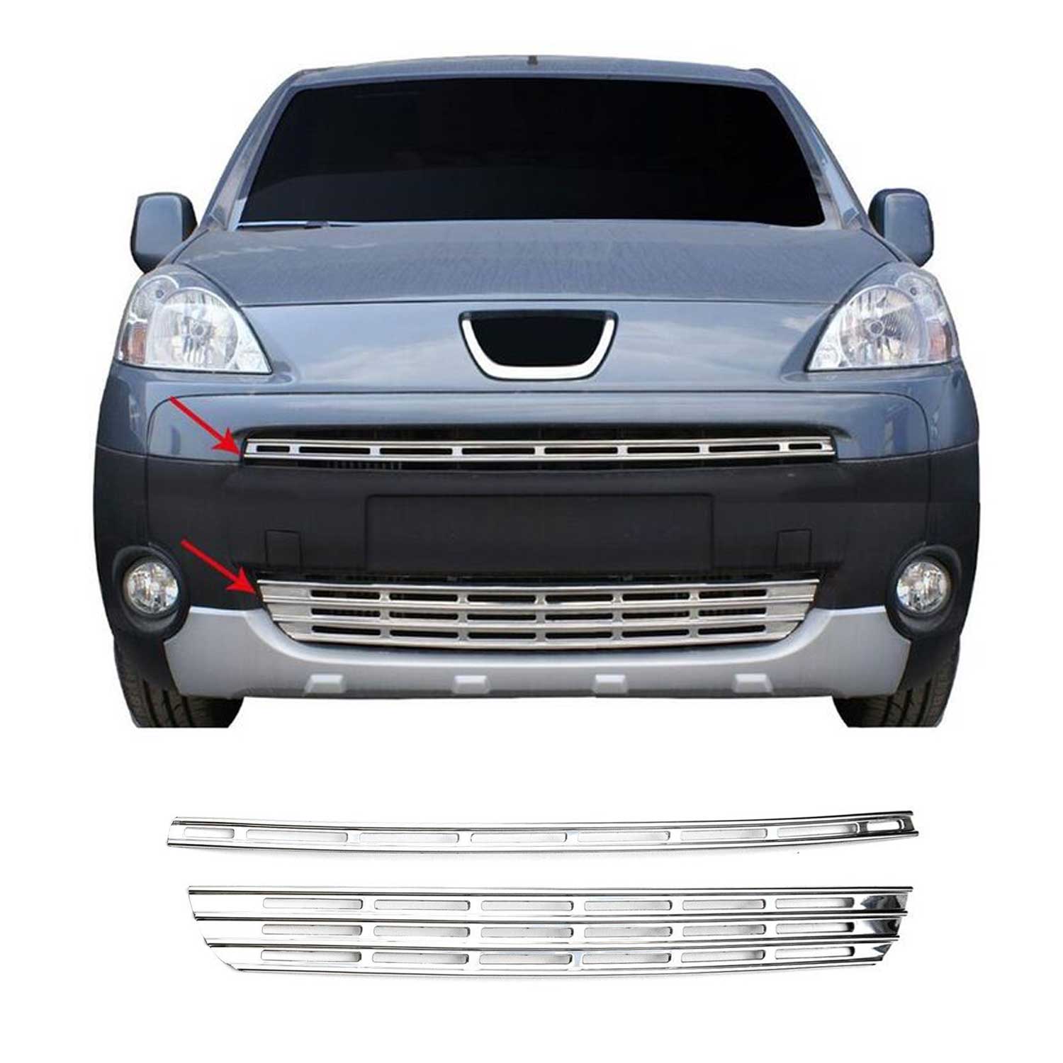 Moulure de Grille de Calandre pour Peugeot Partner Tepee 2008-2015 Chromé 2Pcs
