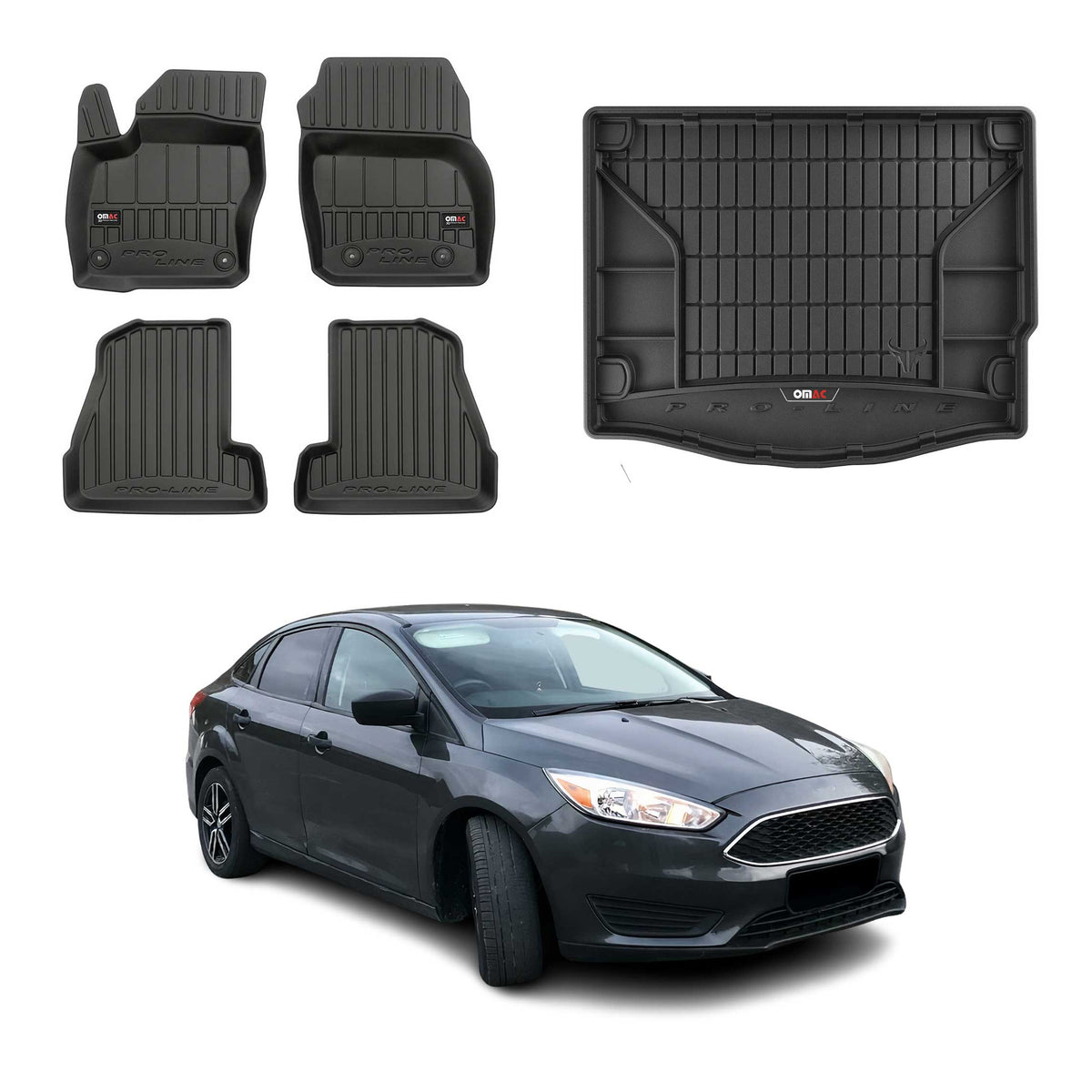 OMAC Kit Tapis de Sol et Coffre pour Ford Focus III Hatchback 2011-2018 5Portes