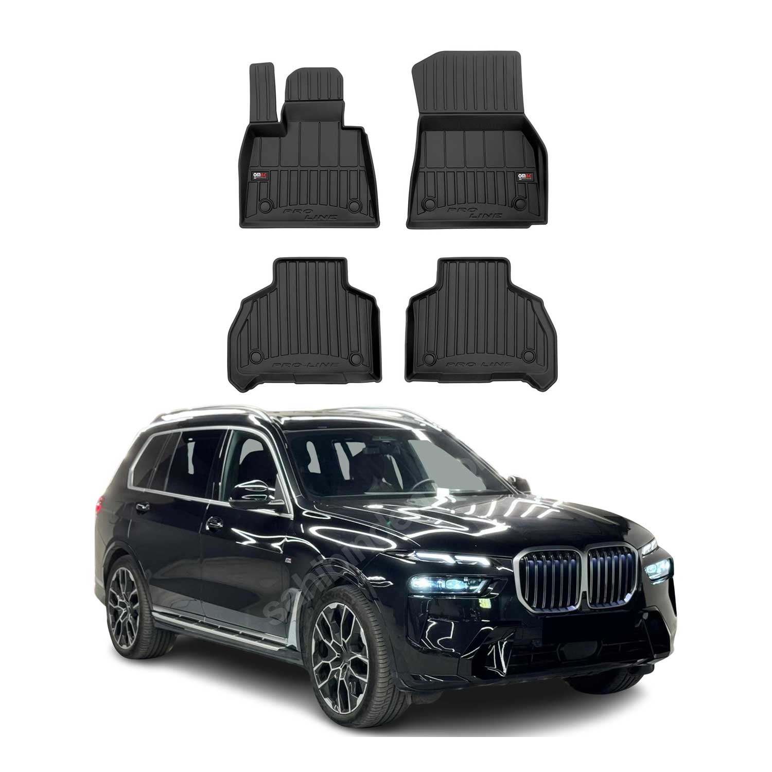 OMAC Tapis de sol caoutchouc pour BMW X7 G07 2018-2026 Noir Premium 4 pièces