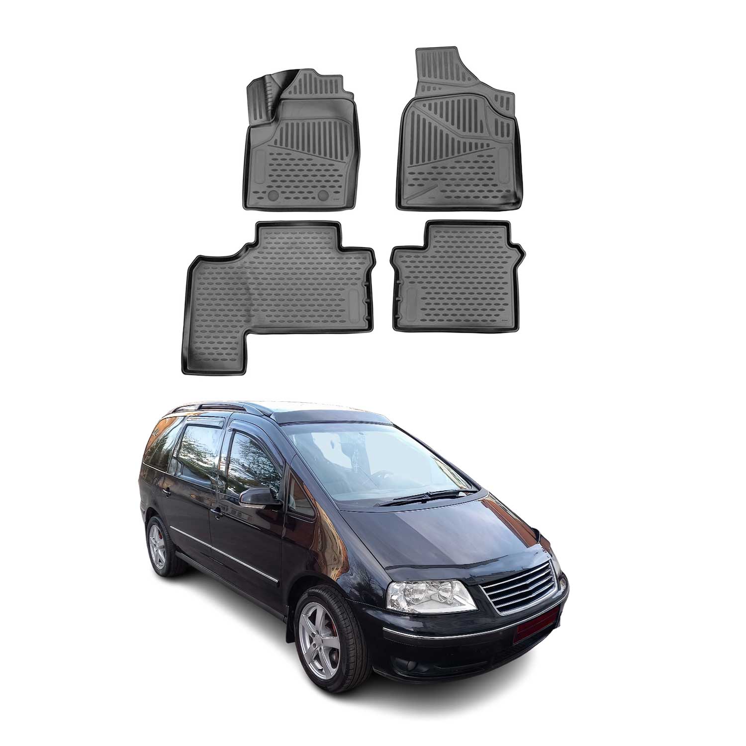 OMAC Tapis de sol pour Volkswagen Sharan 1995-2010 sur mesure en caoutchouc Noir